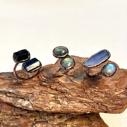 YEEVAA 1pc Vintage Ring Inlaid Natural Crystal Stone In Irregular Shape Match Daily Outfits Party Accessory