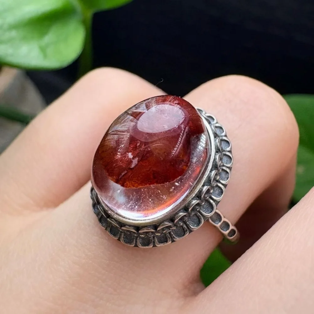 Natural Red Fire Quartz Hematoid Ring Colour Crystal Gemstone Trendy Creative Mature Fashion Women Healing  Jewelry Gift 1PCS