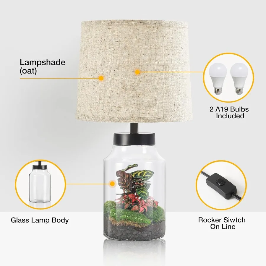 مجموعة مصابيح طاولة لزينة عيد الميلاد، مصباح طاولة قابل للتعبئة مع مجموعة مصابيح منضدة زجاجية شفافة مكونة من 2 مصباح بجانب المعيشة R