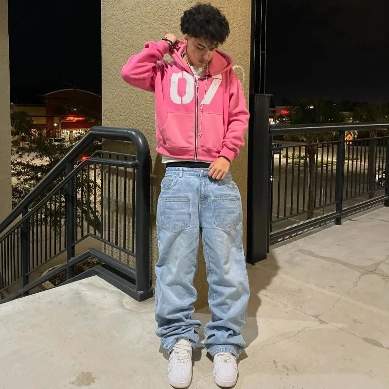 Harajuku flor de cerejeira bordado jeans streetwear hip-hop gótico das mulheres dos homens y2k roupas vintage cintura baixa calças largas perna