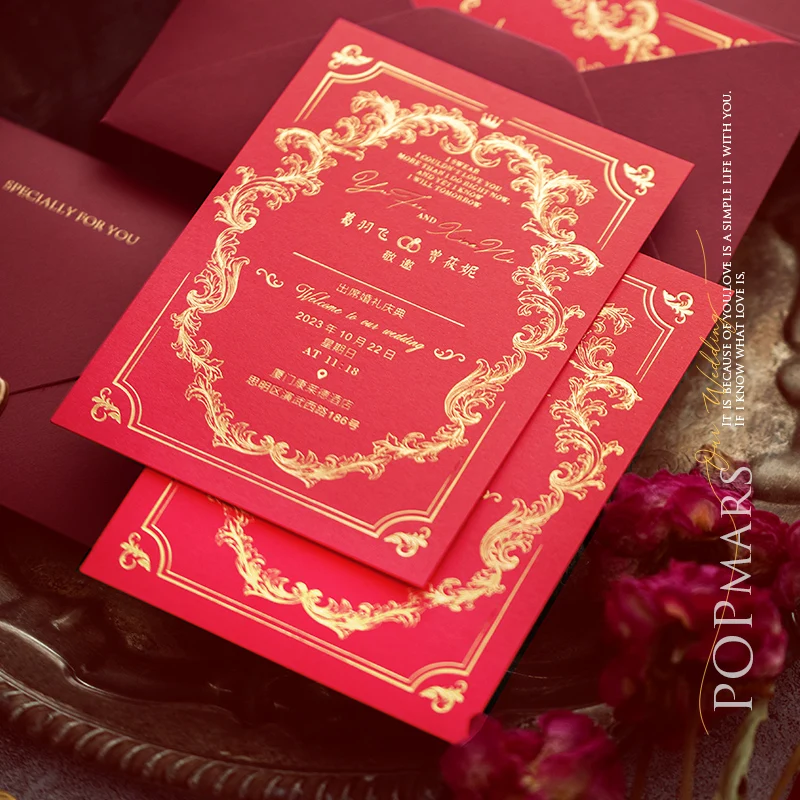 Vintage Wedding Invitations, High-End, Hot Gold, Customized Invitation Cards