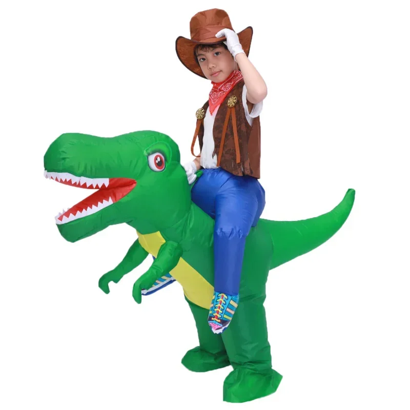 Kids Child Inflatable T Rex Dinosaur Costume Cosplay Girls Boys Ride Dinosaur Halloween Purim Party Inflated Garment Disfraces Q