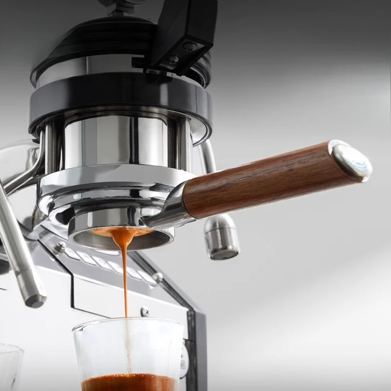 Espresso machine handle, 58mm wooden handle, baseless extraction stainless steel, bottomless fittings with markings