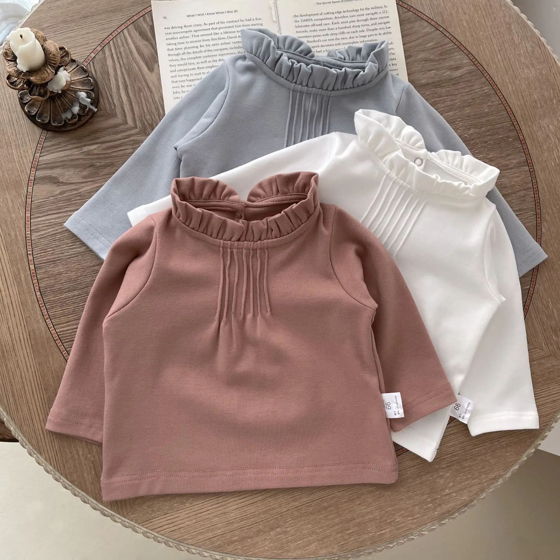 

Autumn New Baby Girls Solid Casual T Shirts Cotton Infant Toddler Lace Collar Long Sleeve Bottoming Tops Children Pullover 0-24M