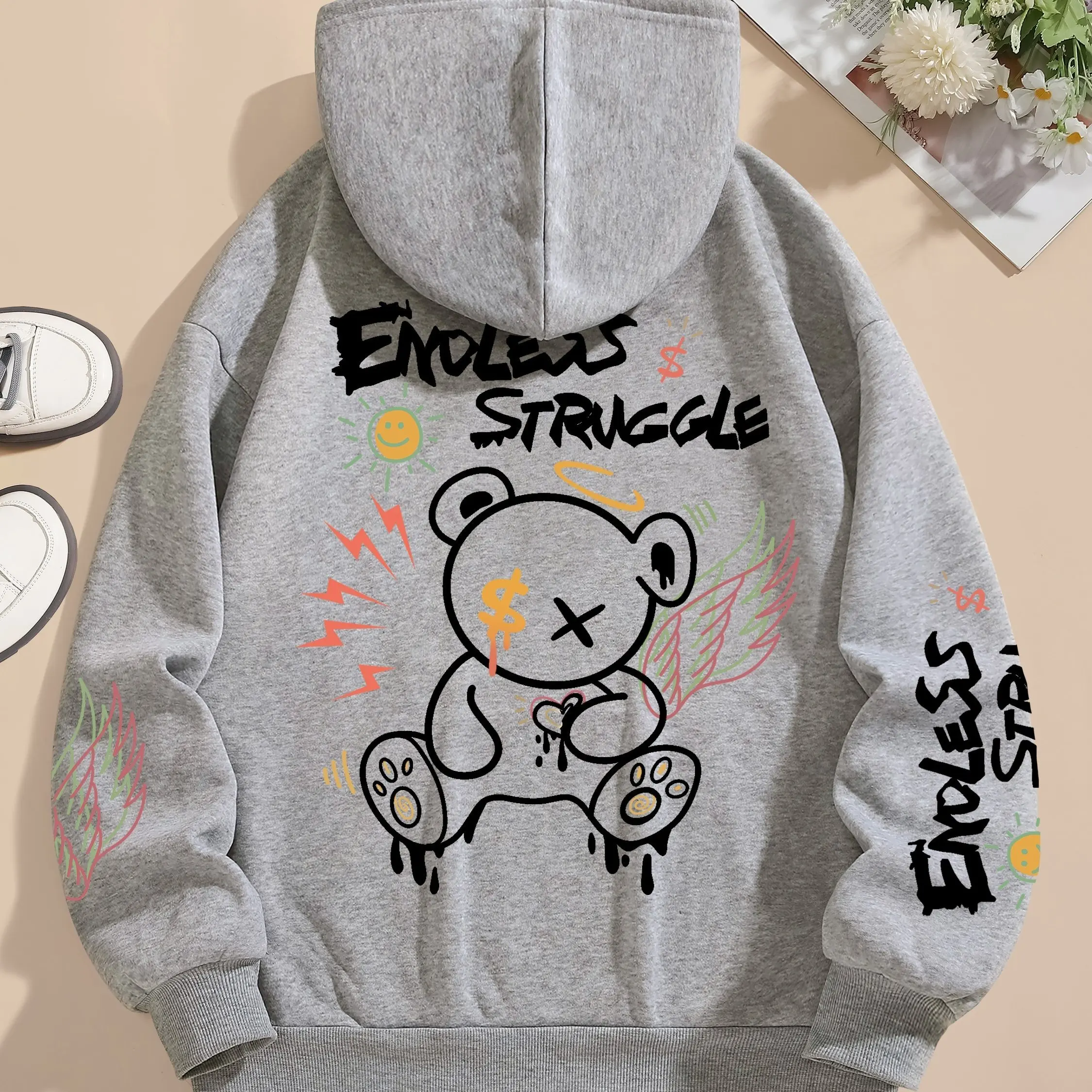 Personalized bear print hoodie for autumn and winter couples casual pullover sweatshirt fashionable and comfortable hoodie S-3XL