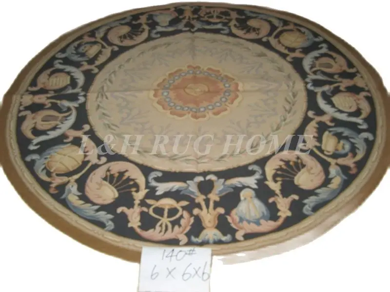 Free shipping 6'X6' Round French Aubusson Roses Wool  Round Aubusson rug for round tables