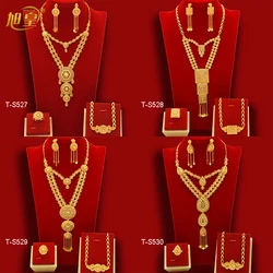 XUHUANG African Big Luxury 4PCS Dubai Gold Color Jewelry Necklace Sets For Women Bridal Wedding Sets 2024 Trend Jewellery Gifts