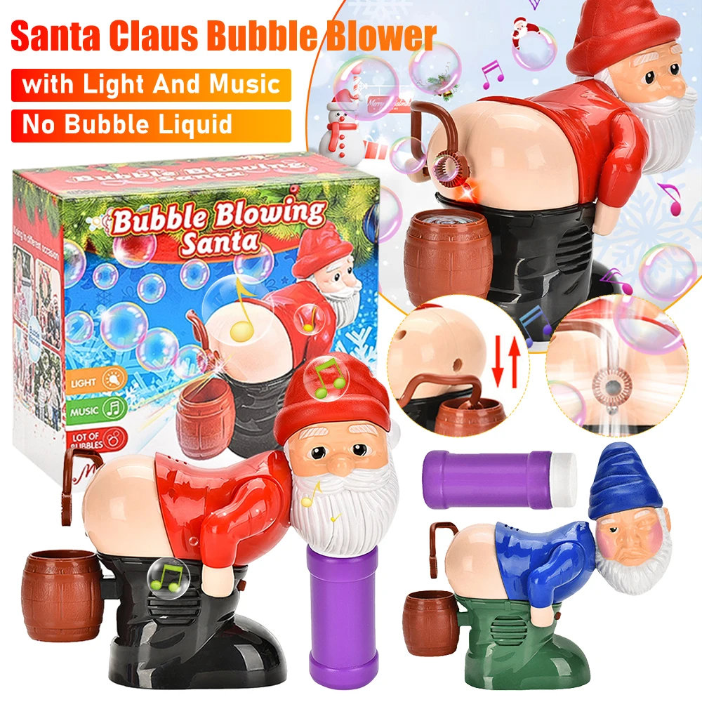 Christmas Bubble Blower Santa Claus Bubble Machine with Music Light Bubble Toy Electric Santa Butt Bubble Blower Kids Xmas Gift