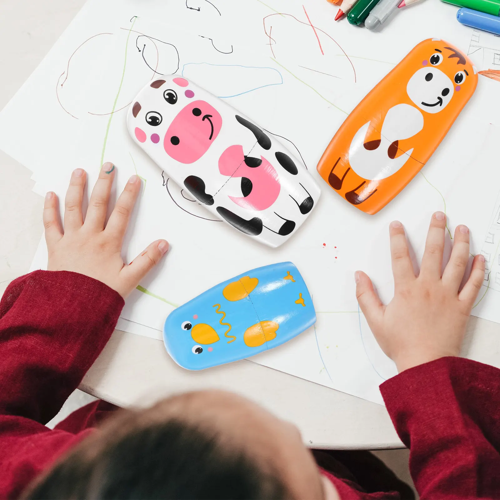 

Набор деревянных матрешек с животными узорами для складывания, многофункциональный развивающий декор для дома