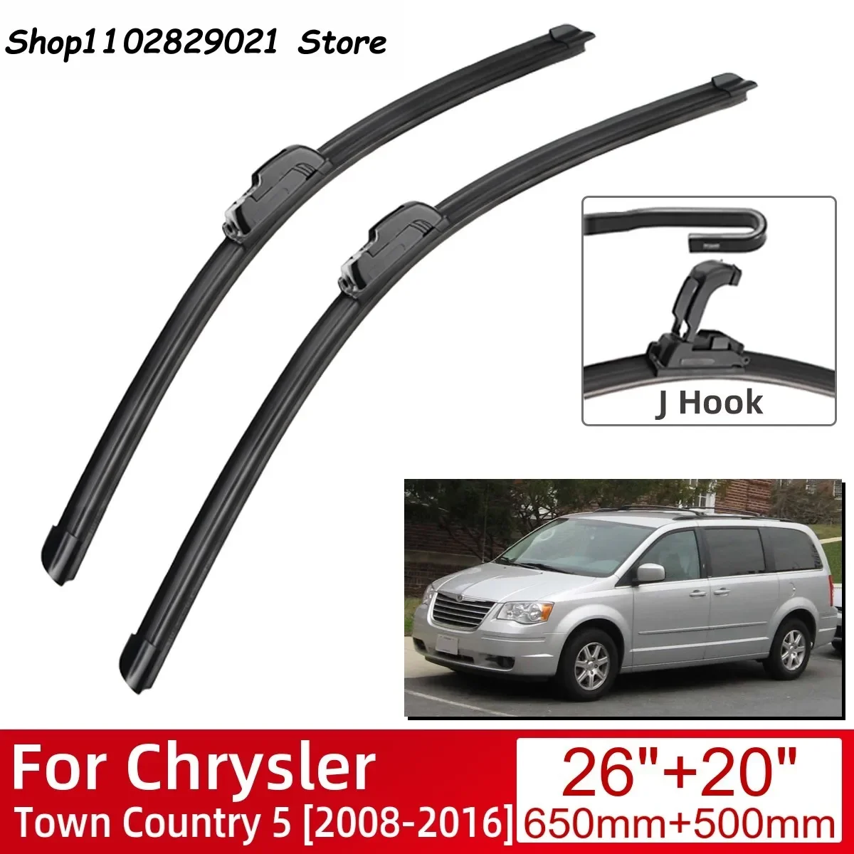 

For Chrysler Town Country 5 2008-2016 Car Accessories Front Windscreen Wiper Blade Brushes Wipers U Type J Hooks 2016 2015 2014