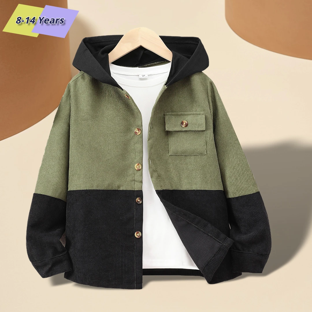 

Autumn New Boys Tops Jacket Spliced Corduroy Contrast Long Sleeve Boys Outerwear Fashion Warm Children's Jacket 8-12 Years Old