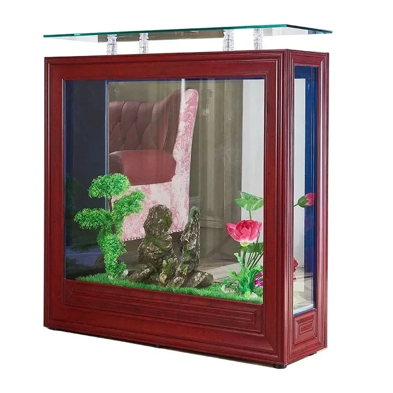 

Новый китайский аквариум для гостиной, большой экологический безводный стеклянный резервуар для золотой рыбки53