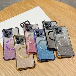 Shockproof Magnetic Ring Phone Case For Realme Note 50 9 Pro Plus 9i 5i 5 C55 C53 C51 C35 C33 C31 C30 C20 C11 C3 Glitter Cover