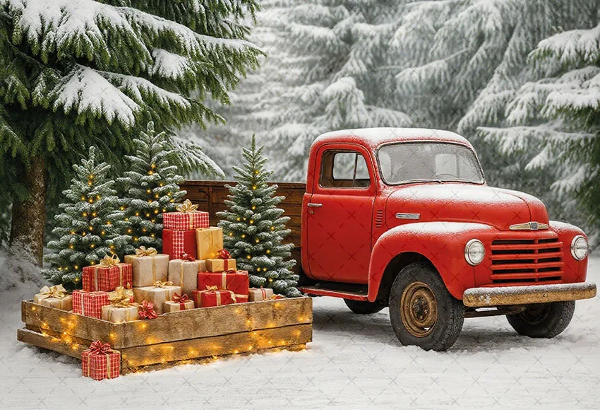 Mehofond 사진 배경 메리 크리스마스 정문 트럭 크리스마스 트리 선물 어린이 가족 초상화 장식 배경 사진 스튜디오