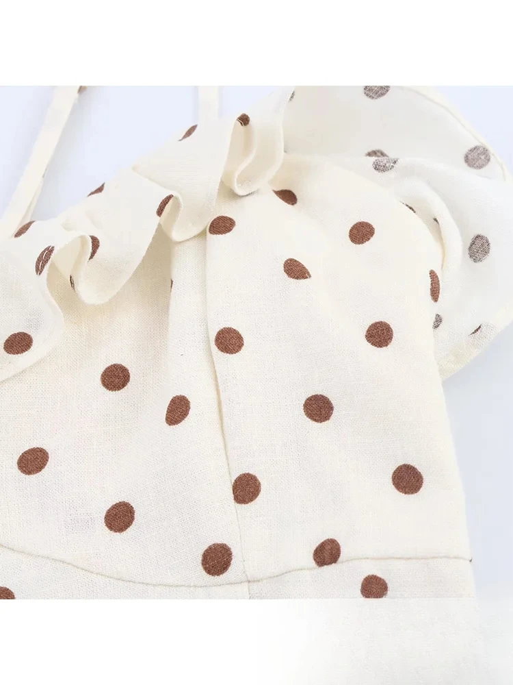 KONDALA Dolce Romantico Donna Cami Dress Polka Dot Stampa Backless Lace-Up Increspato Abito con spacco Moda Estate 2025 Abito da vacanza