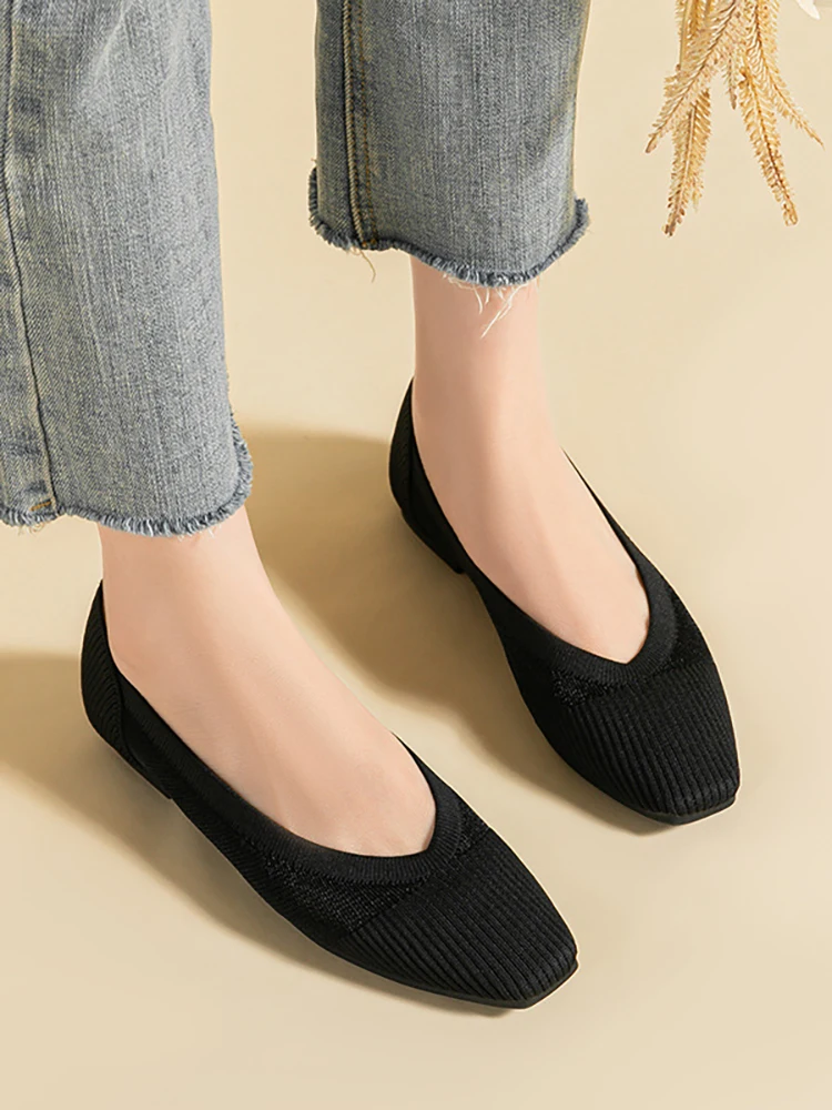 Summer New Fashionable  Flat Sole Women\'s Single Shoes Square Head  Mesh Surface And Shallow Breathable Solid Color Shoes