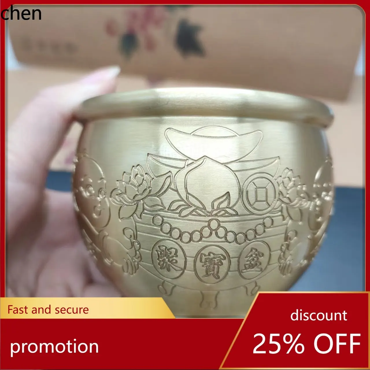 CZ copper cylinder ornament, brass water tank  small fortune rice tank for living room, treasure bowl, home decor
