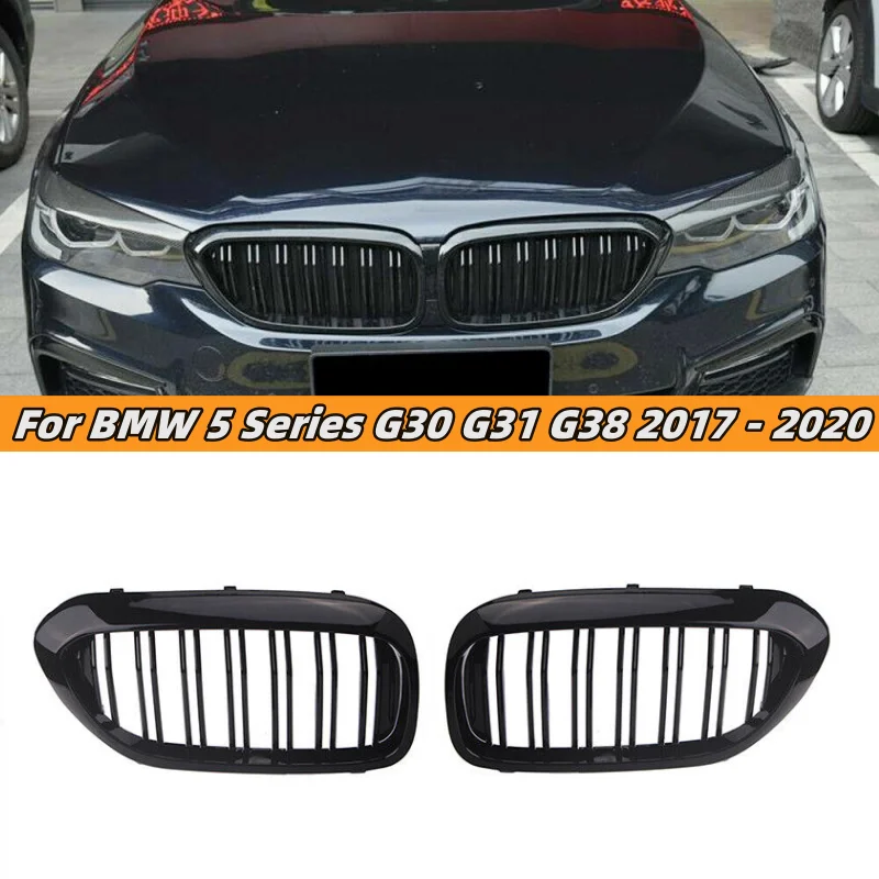 

2PCS Double Slat Glossy Black Front Kidney Grille Bumper Grill For BMW 5 Series M5 G30 G31 520i 530i 540i 2017-2020 Car Accesso