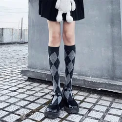 Cool Japanese Cotton Women Knee High Socks Plaid Ladies Girl School Party Street Dancing Knee Warm Sock For Women Dropshipping