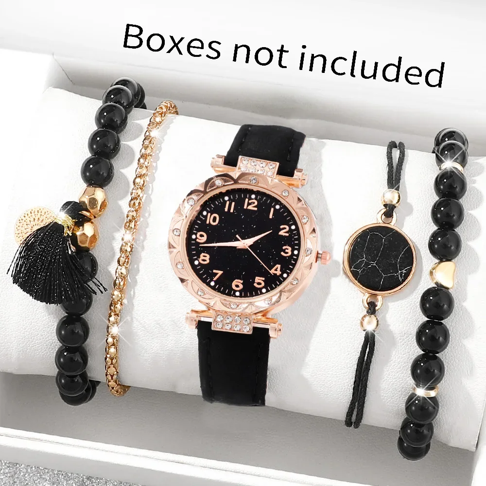 1pc women's casual and fashionable watch+4pc accessory dial+textured strap for daily matching, a good choice for gift giving