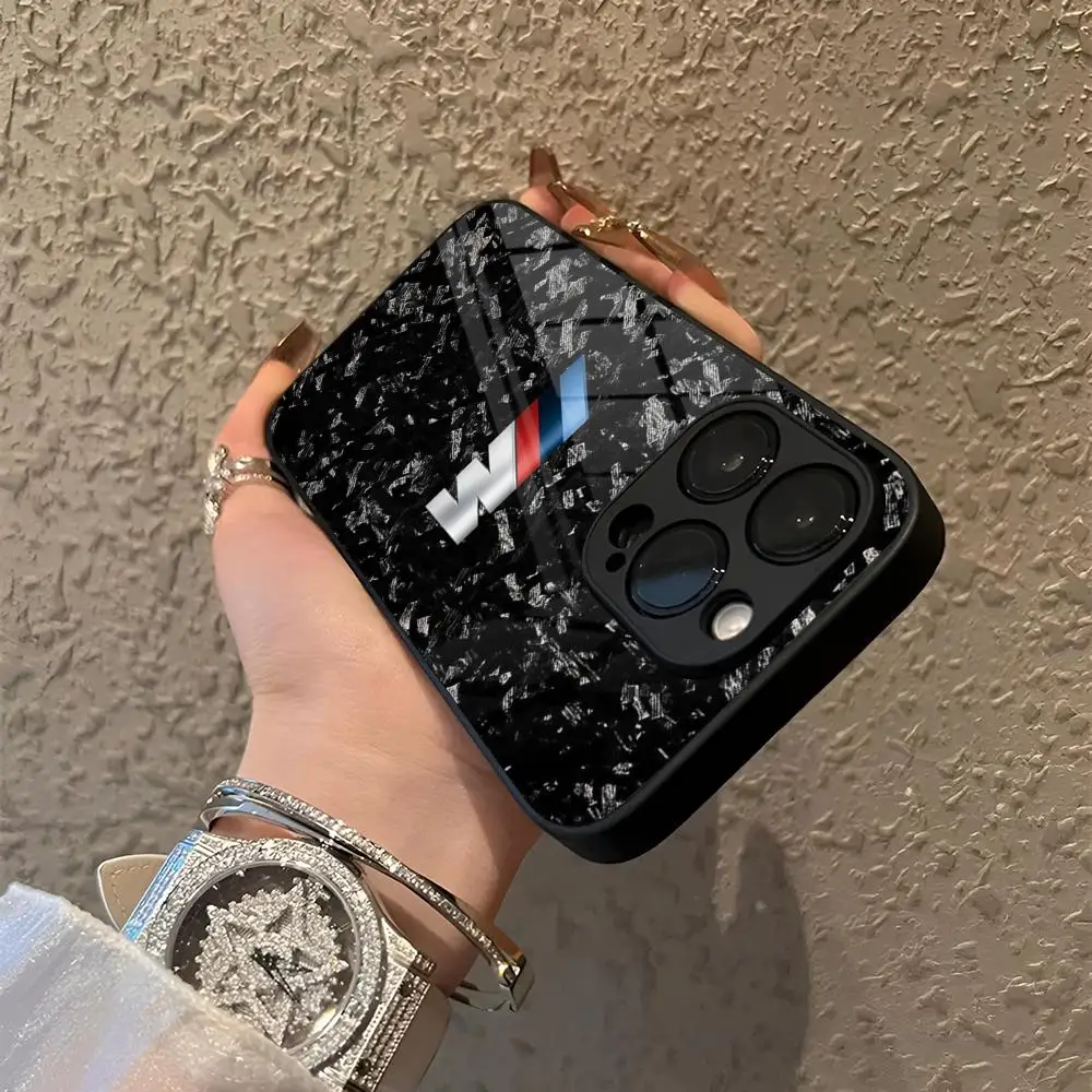 Image of Blau-Rotes Auto Logo Handyhülle aus gehärtetem Glas für iPhone 17 15 16 14 12 13 11 Pro XS Max Plus Mini Cover