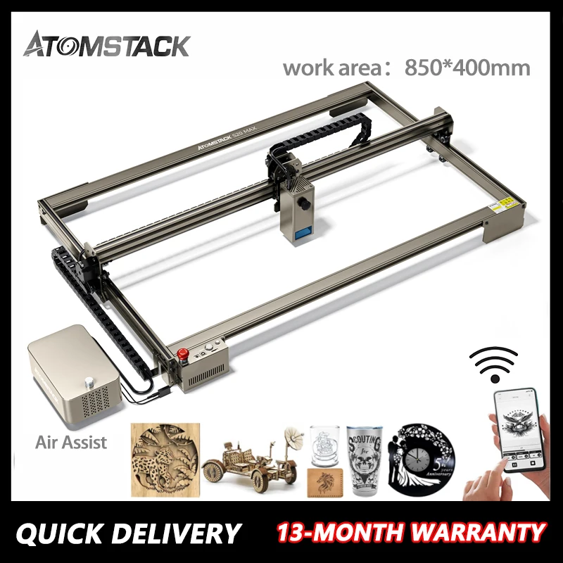 

ATOMSTACK A20 S20 Max 130W Laser Engraving Cutting Machine with Air Assist 850*400mm CNC Router Wood Glass Marble Engraving