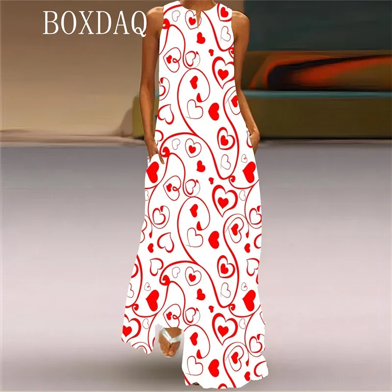 Trendy Lipstick High Heels 3D Printed Long Women Dress Elegant Spring Summer Sleeveless V-neck Sexy Tank Maxi Dress Ladies Robe