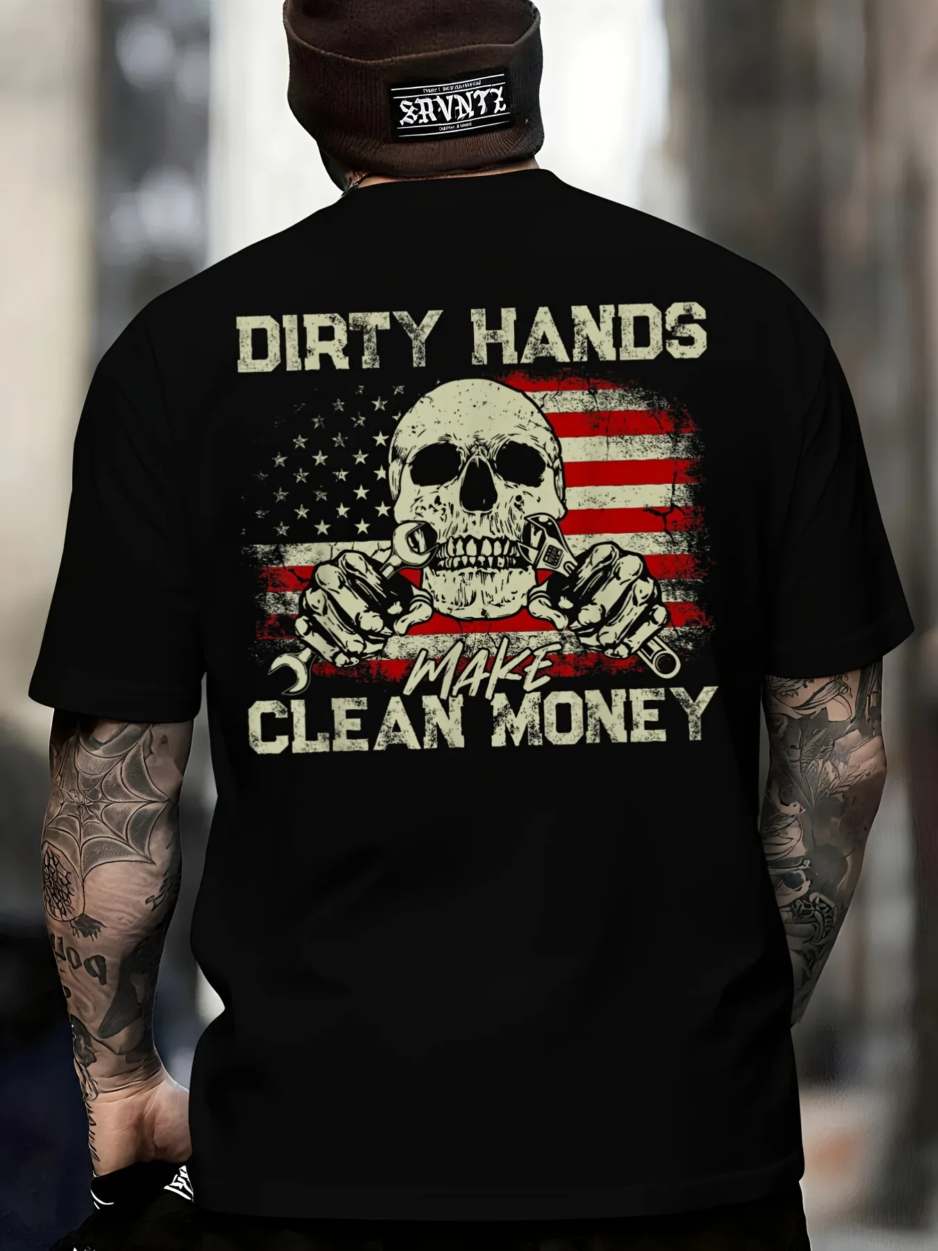 Retro American Flag Skull And Crossbones Design T-Shirt 100% Cotton O-Neck Short Sleeve Summer Casual Mens T-shirt Streetwear