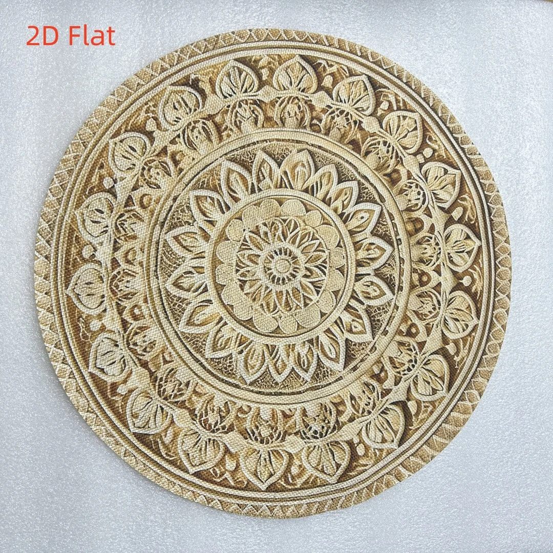 8pcs Round Table Placemat Table Mat Boho Mandala Vintage Floral 3D Embossed Print 2D Flat Heat Resistant 15 Inch Dining Tabl