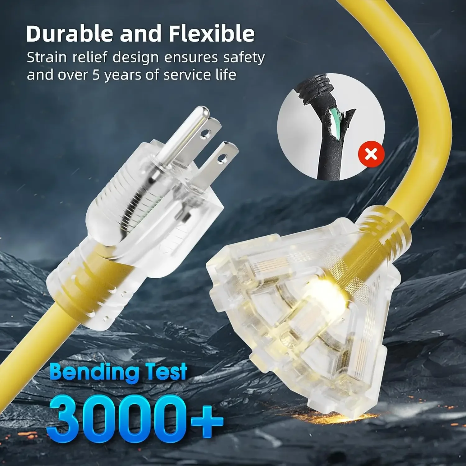 100 FT Outdoor Extension Cord with Multiple Outlets, 12 Gauge Heavy Duty Yellow Extension Cord Waterproof with 3 Outlet, 3