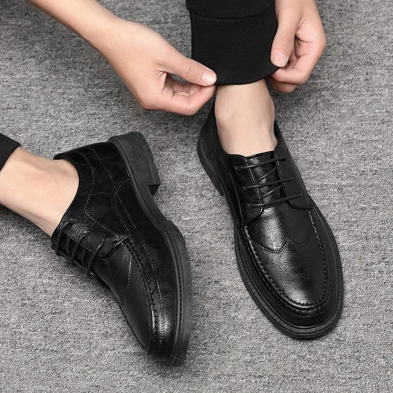 High Quality Leather Men Casual Shoes Breathable formal Mens Dress Shoes Italian Luxury Brand Lace-Up Non-slip Men Driving Shoes