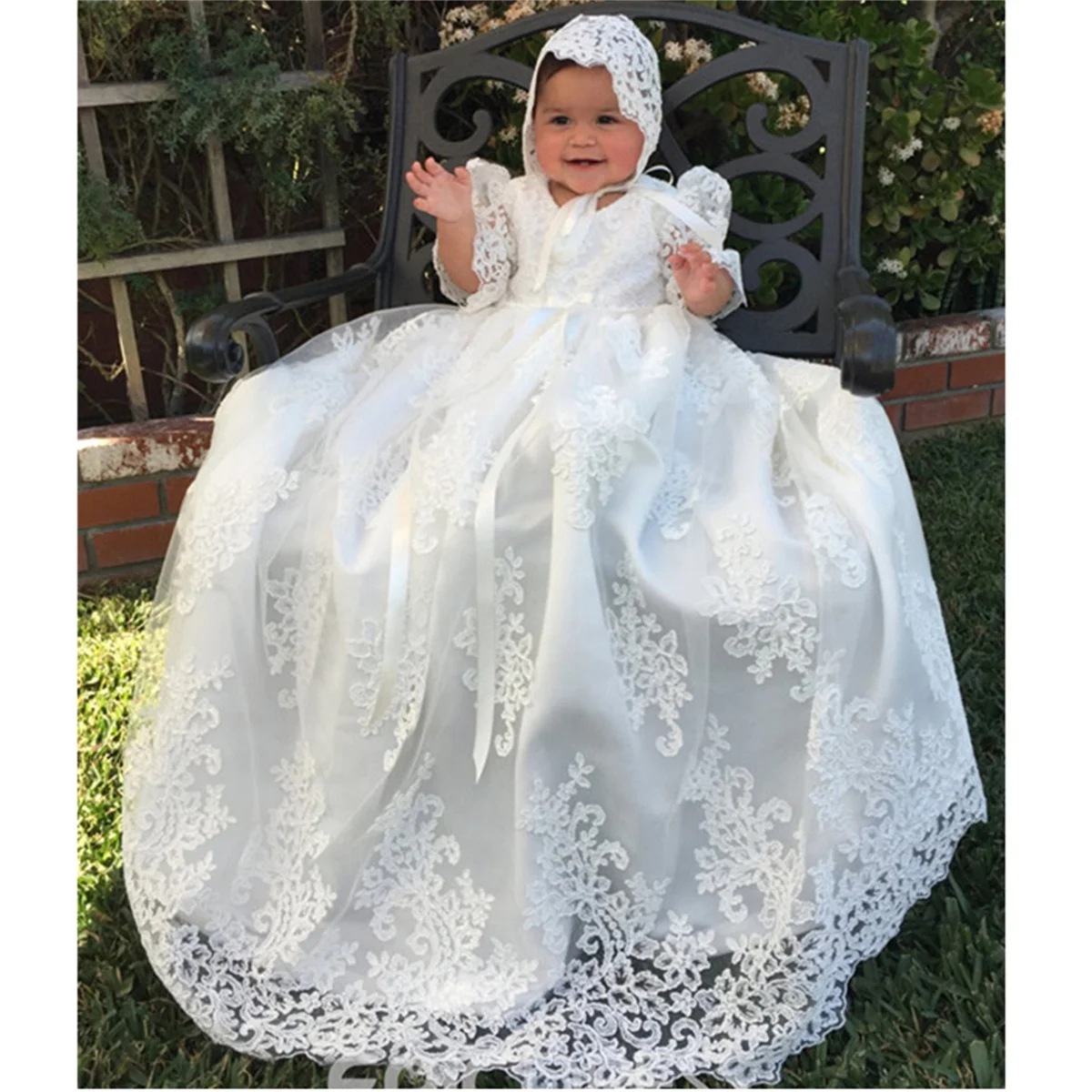 

Baby Girl Christening Dress Baptism Dresses Extra Long 1st Year Birthday Party Wedding Infant Clothing Bebes