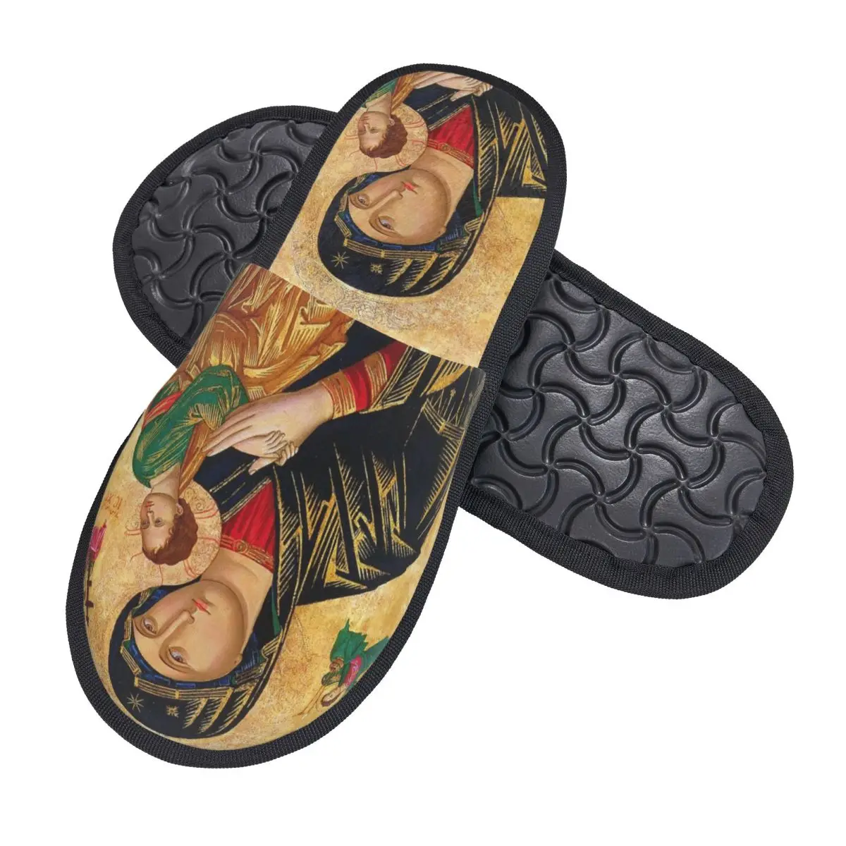 Custom Our Lady Of Perpetual Help Comfort Scuff Memory Foam Slippers Women Roman Catholic Virgin Mary Hotel House Shoes