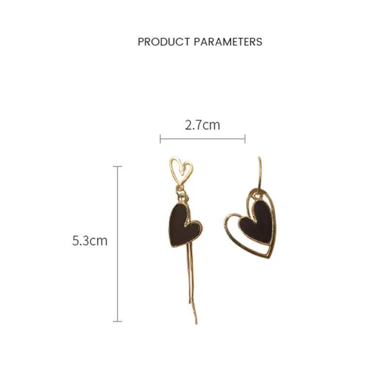 Black Heart Earrings Women Gold-color Long Tassel Metal Asymmetric Earrings Exaggerated Drop Earrings Party Wedding Jewelry K-