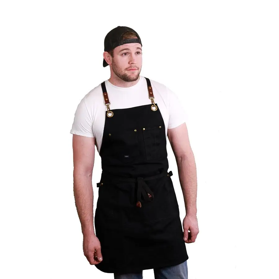 

Кухонный фартук из холщовой ткани для мужчин и женщин, профессиональный фартук для повара, официанта или бариста, регулируемый, с карманами