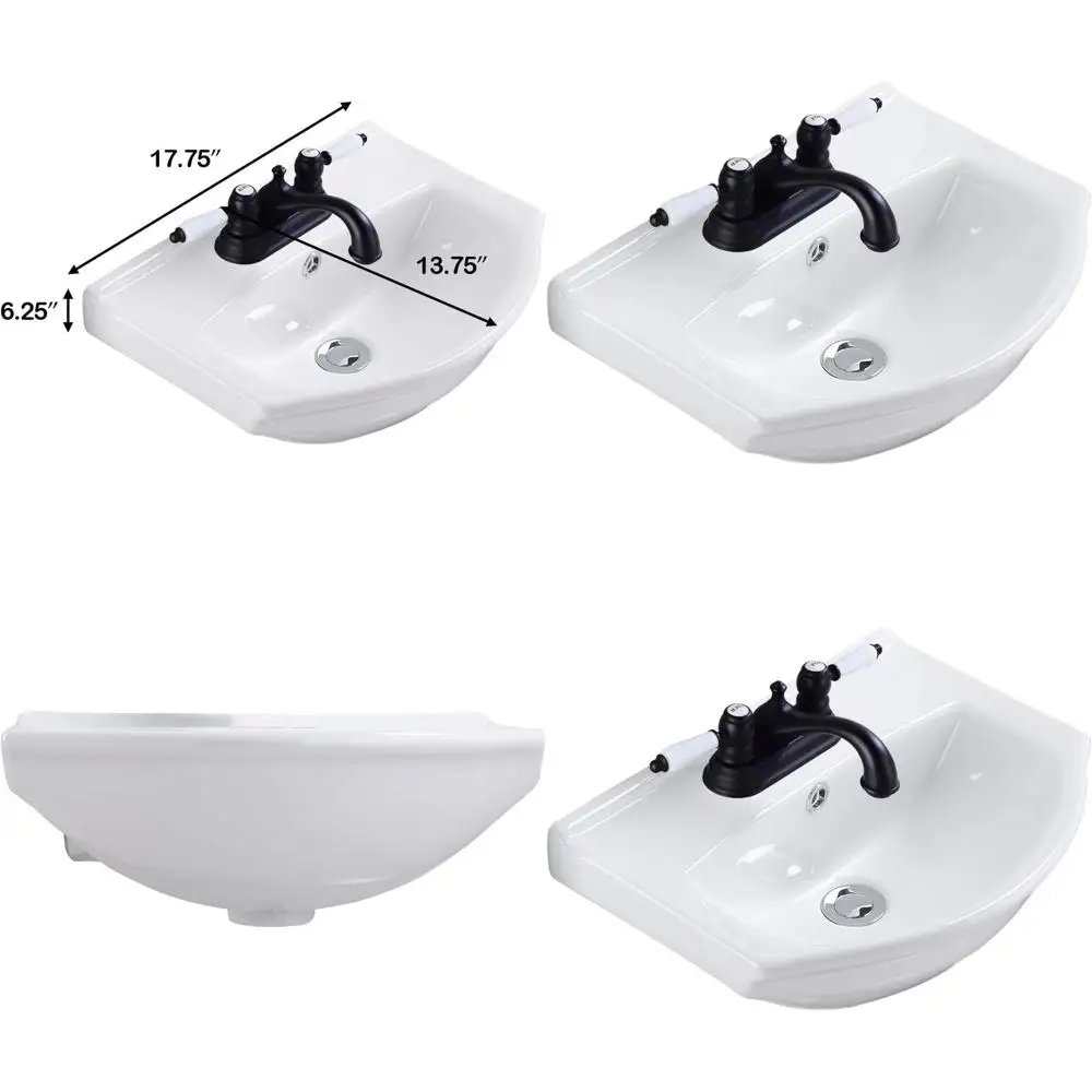 

Compact Wall-Mounted Floating Bathroom Sink, 17.75 White