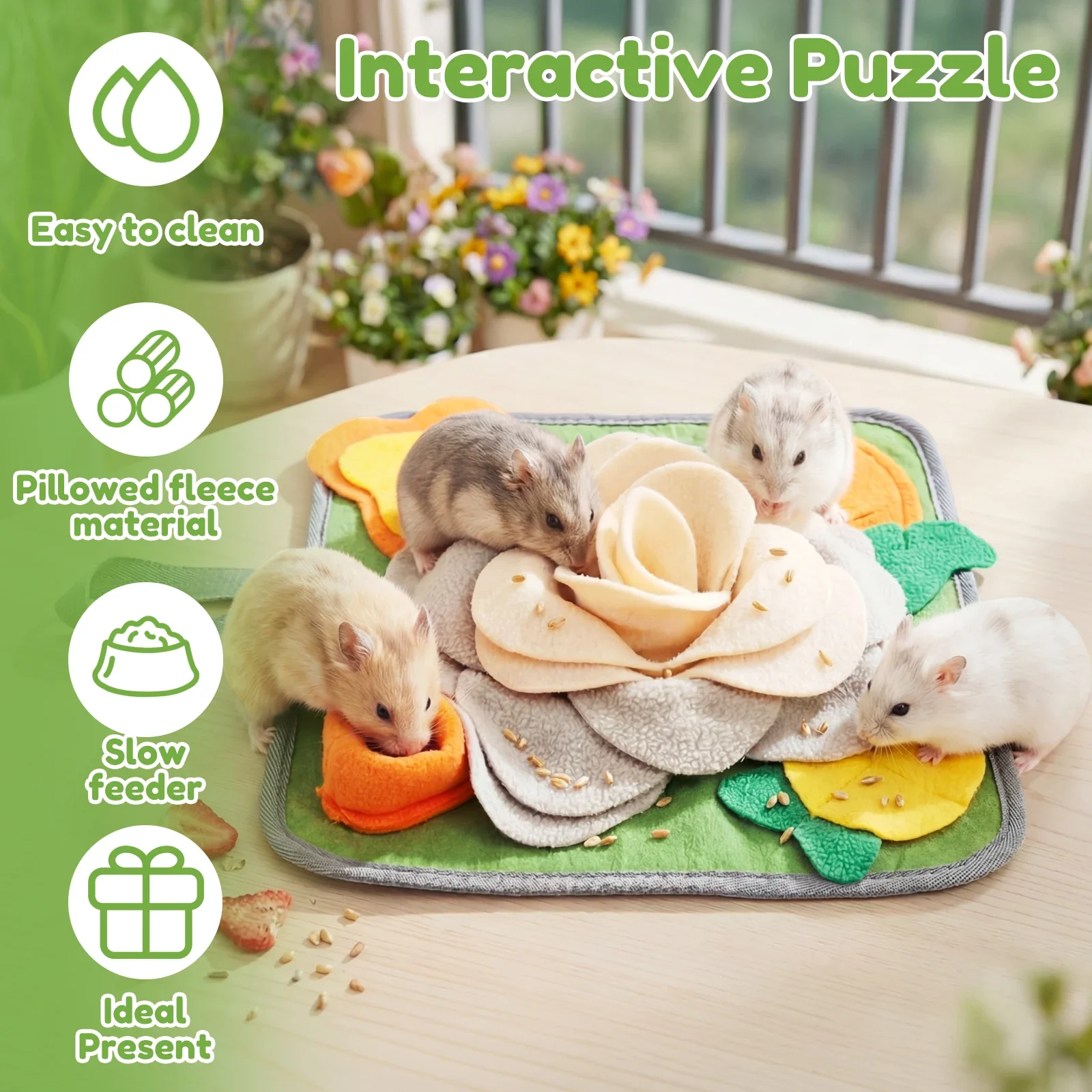Small Pet Snuffle Mat Rabbit Foraging Mat Hamster Scent Training Blanket Toy Slow Feeder for Guinea Pig Hamster Puppy view 2