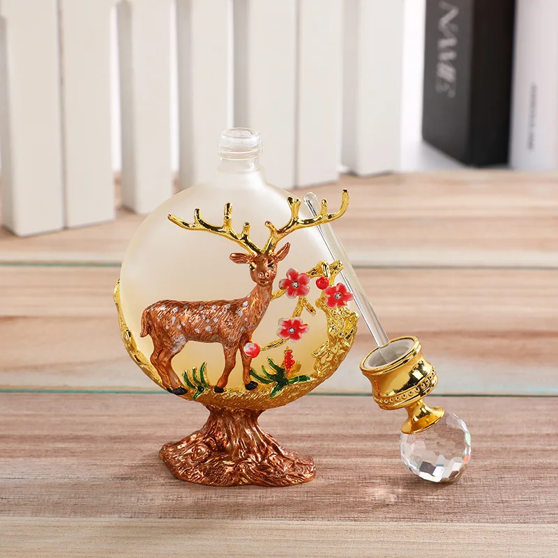 

60pcs 30ML Vintage Refillable Empty Perfume Bottles Fashion Decoration Sika Deer & Camel Enamel Color Craft Essential Oil Bottle