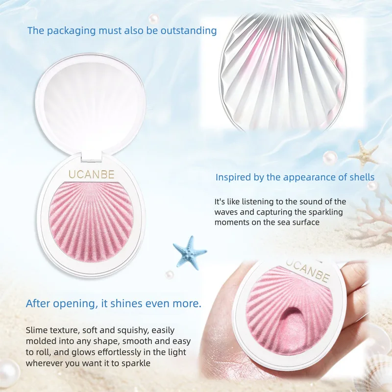 Ucanbe Shell Highlighter Cream, Ginger Mashed Potatoes, Sparkling Fine Pearlescent Glow, Brightening And Hydrating The Face