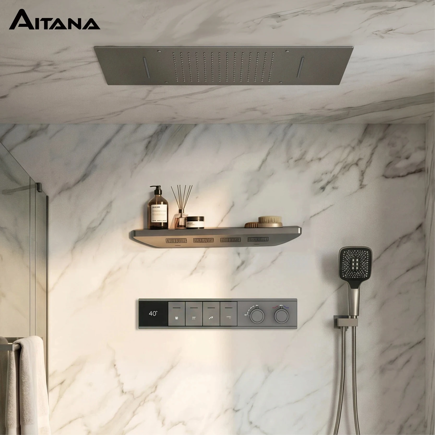 

Luxury Bathroom Ceiling Embedded Rain Shower Head LED Digital Display Thermostatic Mixer Hot Cold Water Rainfall Shower System
