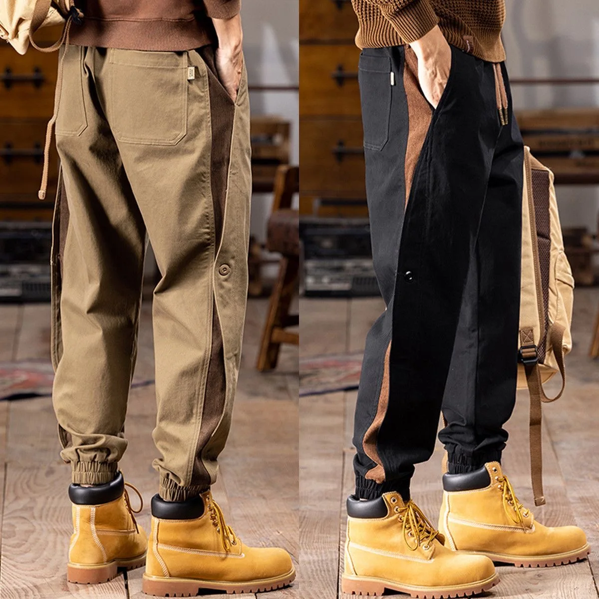 Retro americano calças de trabalho masculino casual solto ajuste calças compridas sem ferro resistente à sujeira e usar energia jovem sle