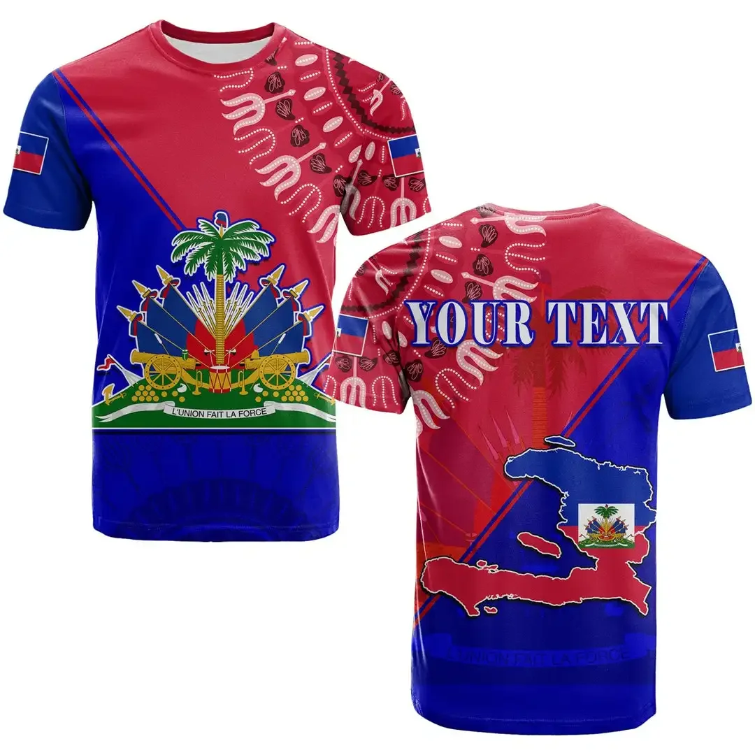 HAITI Country Emblem Flag T-Shirt Caribbean Sea Haiti Island Retro Streetwear Funny Casual 3D Short Sleeve T-Shirts Men/Women