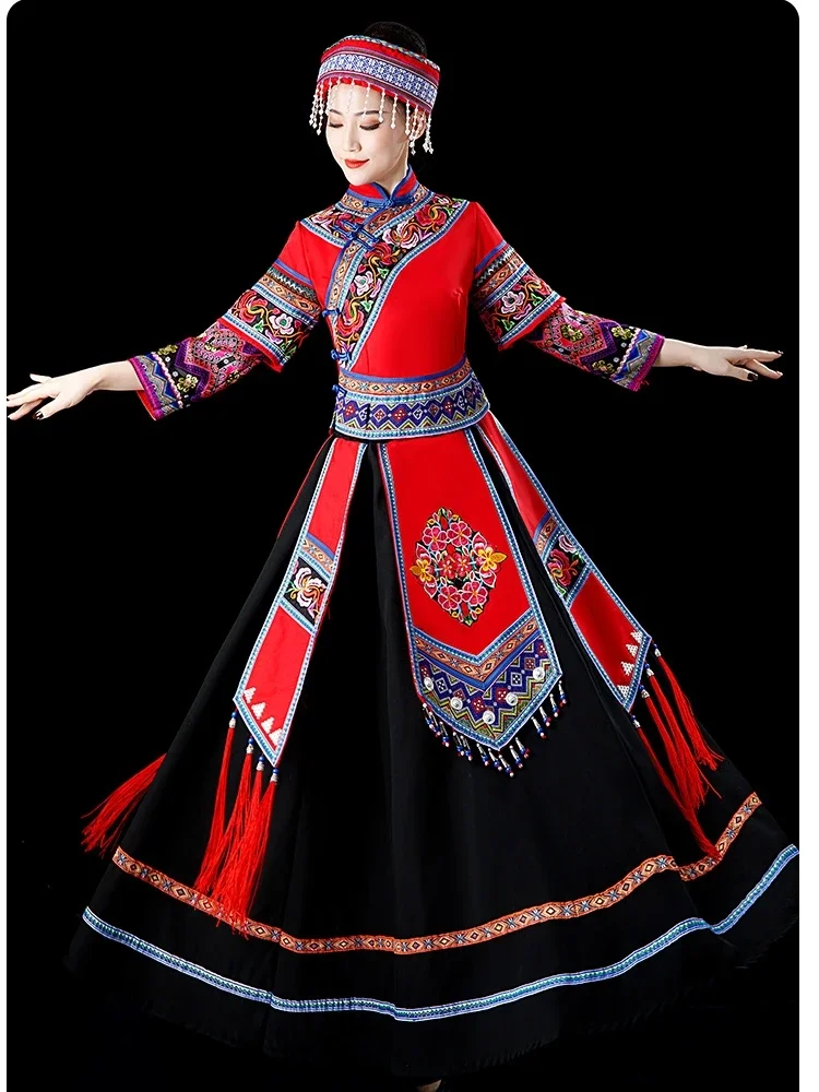 3-piece costume set for dance performance of adult ethnic minorities in Guangxi, Yunnan, Yao and Miao ethnic groups