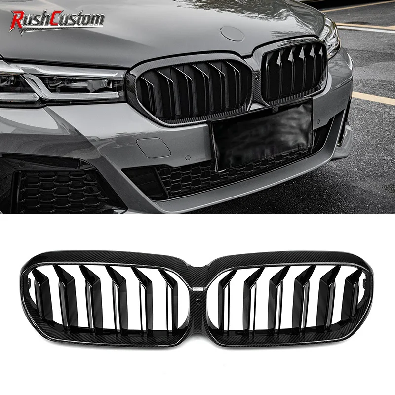 

Dry Carbon Fiber Double Slats Front Bumper Mesh Grill Grille for BMW 5 Series M5 G30 F90 LCI 530i 540i 2021 2022 2023