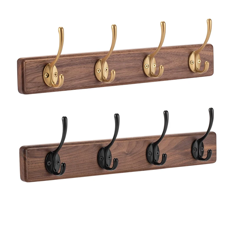 

Wall Mounted Coat Rack Walnut Wood Hat Hooks Vintage Art Bag Hanger For Entryway Bathroom Bedroom Kitchen Hanging Clothes Holder