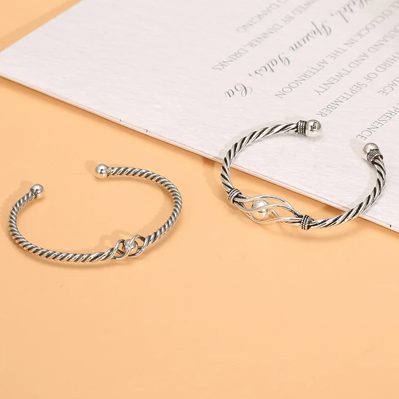 

S925 sterling silver hand woven bracelet Simple hemp rope Fried Dough Twists bracelet Korean version student bracelet