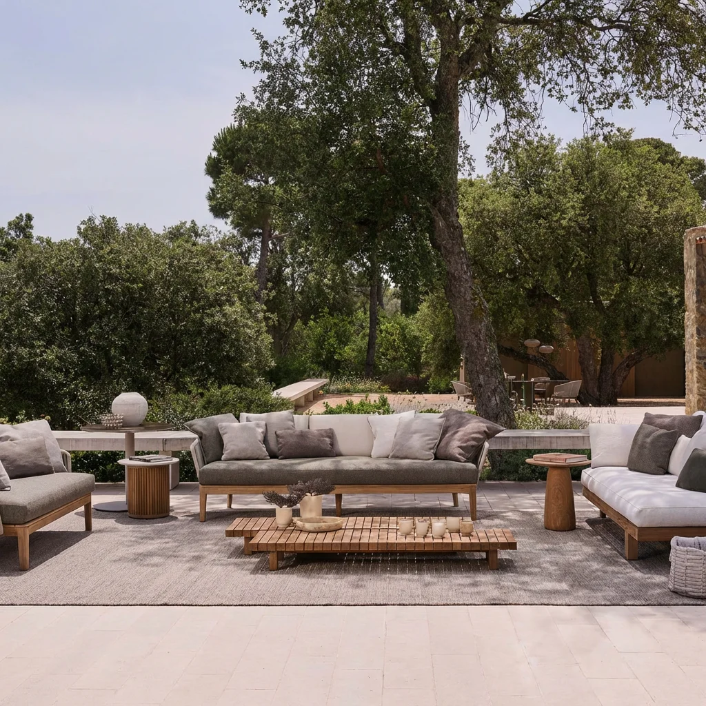 & Modern Design Wood Frame Outdoor Garden Sofa Set with Armrest-Durable for Villa & Hotel Use