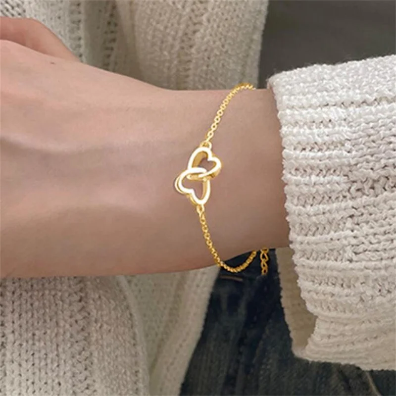 Fashion Double Love Heart Bracelet Bangle For Women Adjustable Bracelet Romantic Wedding Party Jewelry Gift