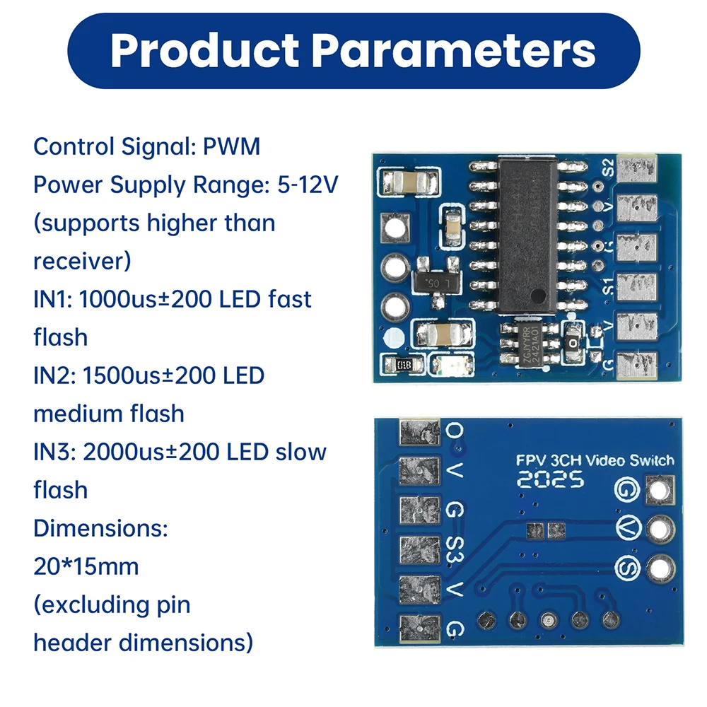 DC 5-12V 2/3-Kanal Video-Schaltermodul 2/3-Wege Video-Schalter PWM-Steuerung für FPV-Drohnen-UAV-Zubehör – Detail 8
