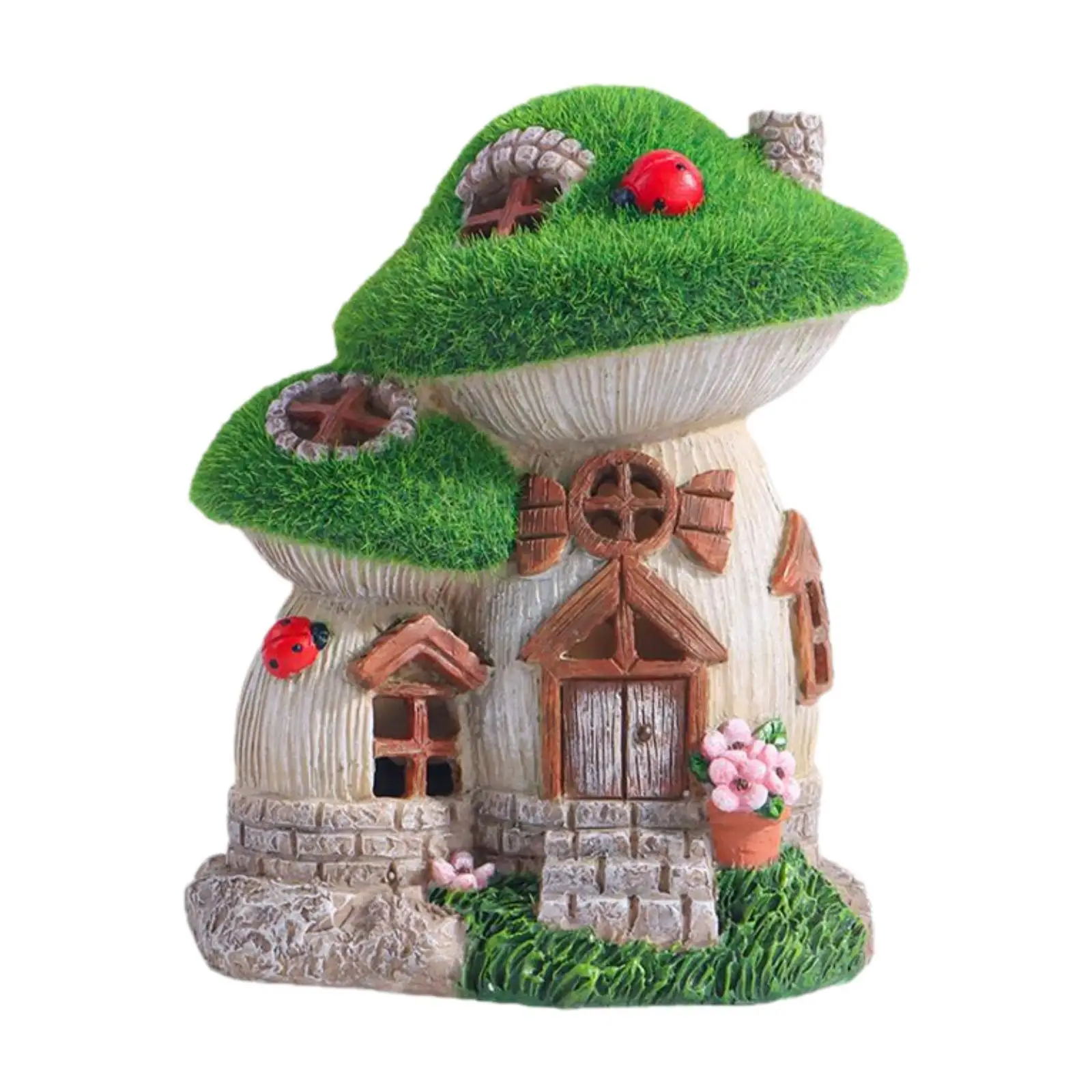 Solar Garden Mushroom House Figurine Resin Yard Sculpture Modern Art Statue for Exterior Garden Decoration